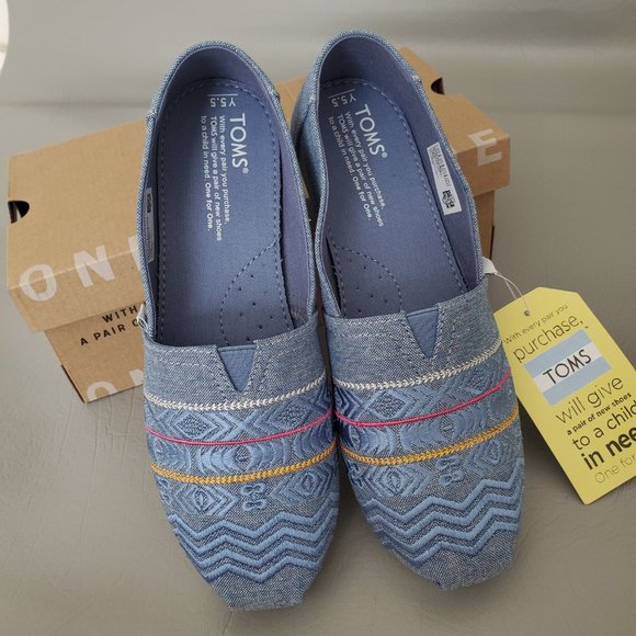 NEW TOMS Demin Embroidery Espadrille Flats shoes - Picture 6 of 7